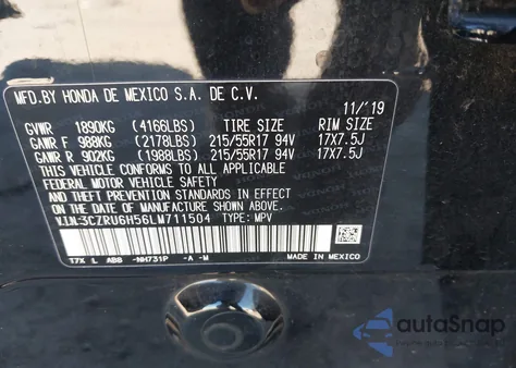 2020 Honda Hr-V Awd Ex from USA, damaged, VIN 3CZRU6H56LM711504